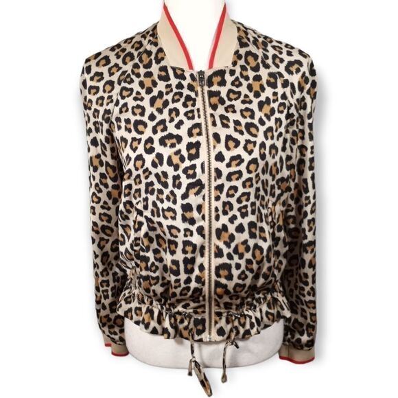 H&M LEOPARD PRINT CREAM, BLACK, & RED SATIN BOMBER JACKET SZ.4 EUC - Picture 3 of 8